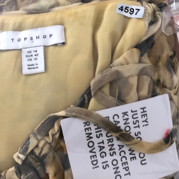 Topshop  Babydoll Dress Floral Scoop Neck Long Sleeve Boho Yellow NWT 10 - Picture 6 of 6